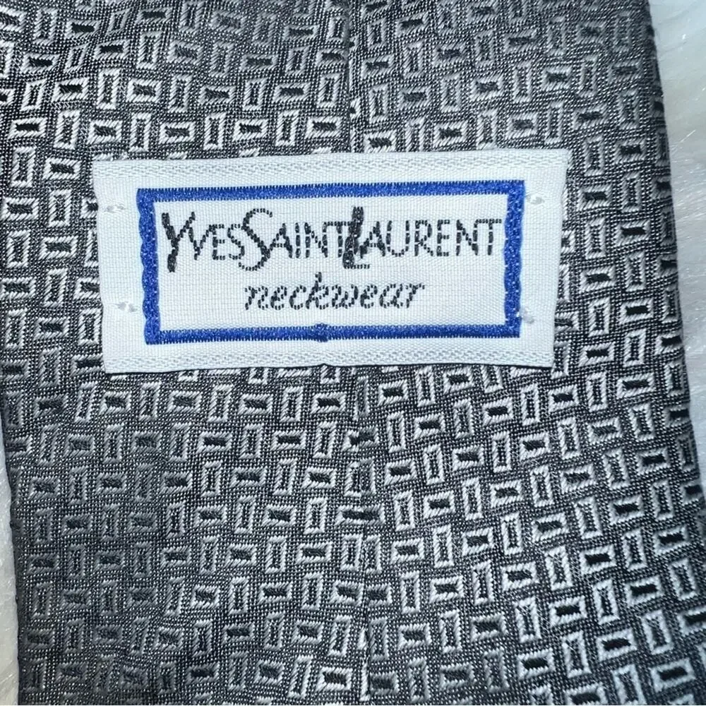 Yves Saint Laurent Vintage YSL 100% Silk Gray Black Men’s Abstract Necktie USA